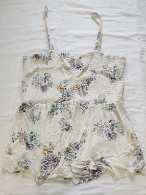 Maurices Babydoll Tank Top Floral Print Smocked White Sz XL